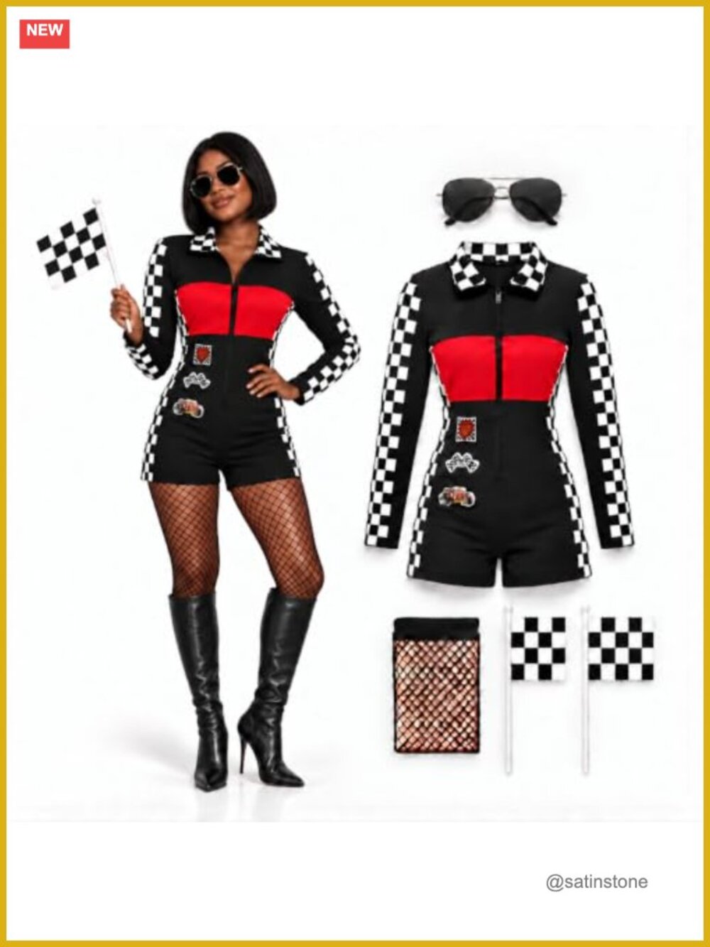 Race Car Driver Costume Women Retro Racing Jumpsuit Halloween